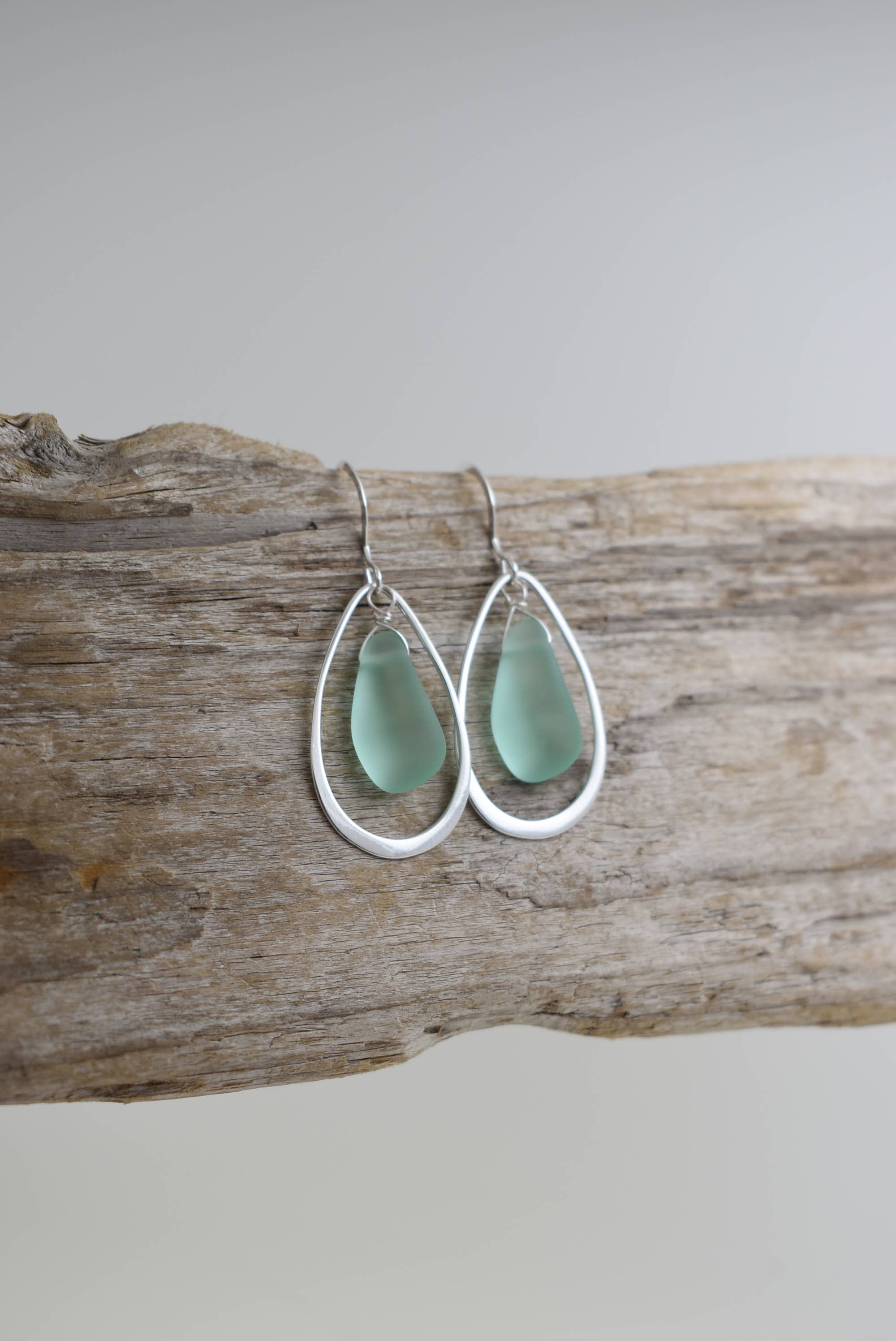 Whitelotus Design - Wholesale Dangle Earrings - Organic Eco glass earrings with silver frame, ocean theme