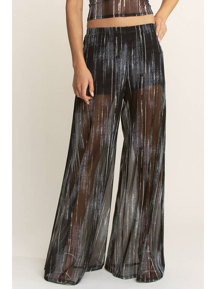 YNEZ - Wholesale Pants - Women's - Vibrant Stripe Print Sheer Wide Leg Cocktail Going Out Pant33