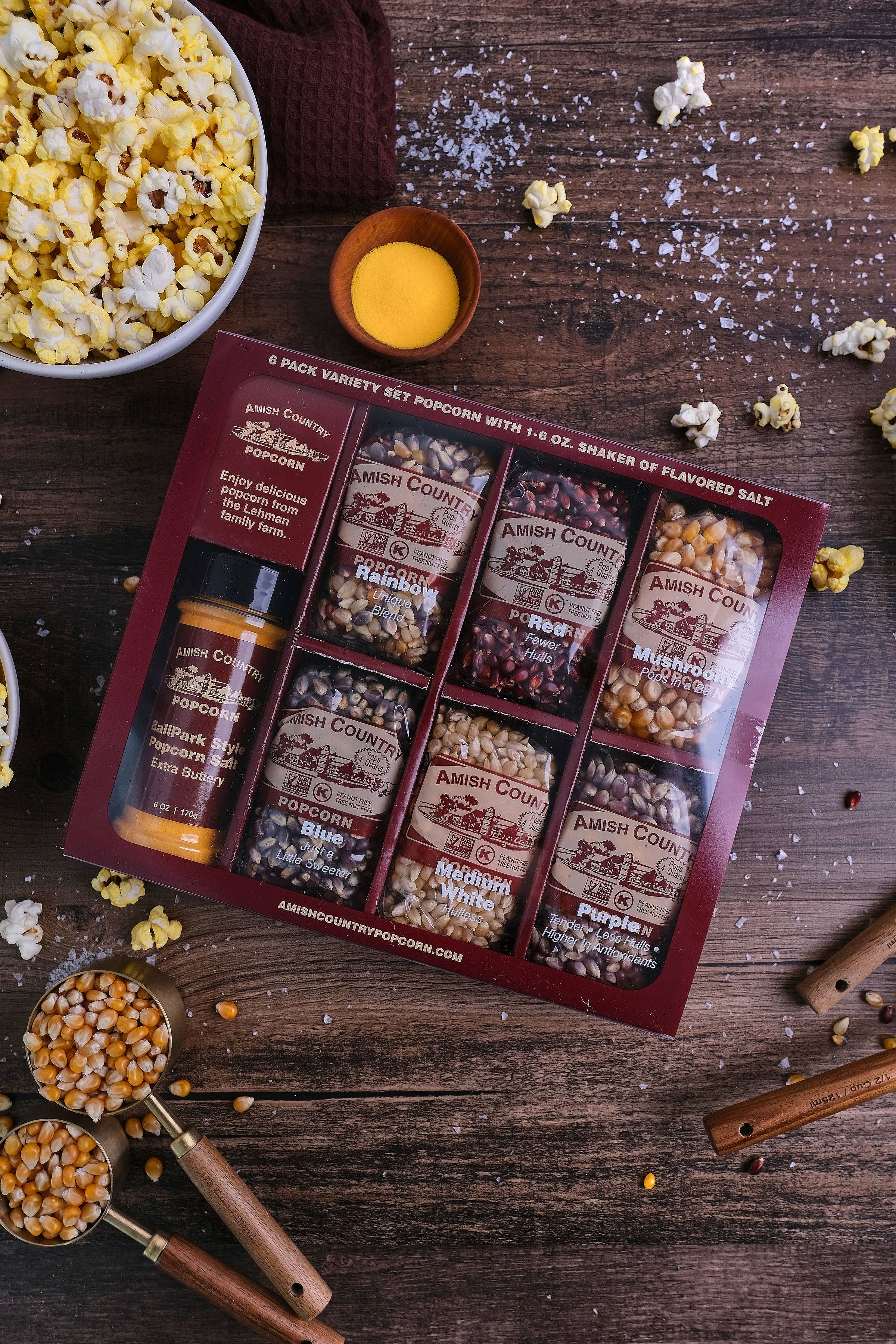 Amish Country Popcorn - Wholesale Popcorn - 6/4oz Popcorn Variety Gift Box with 5.5oz Buttersalt2