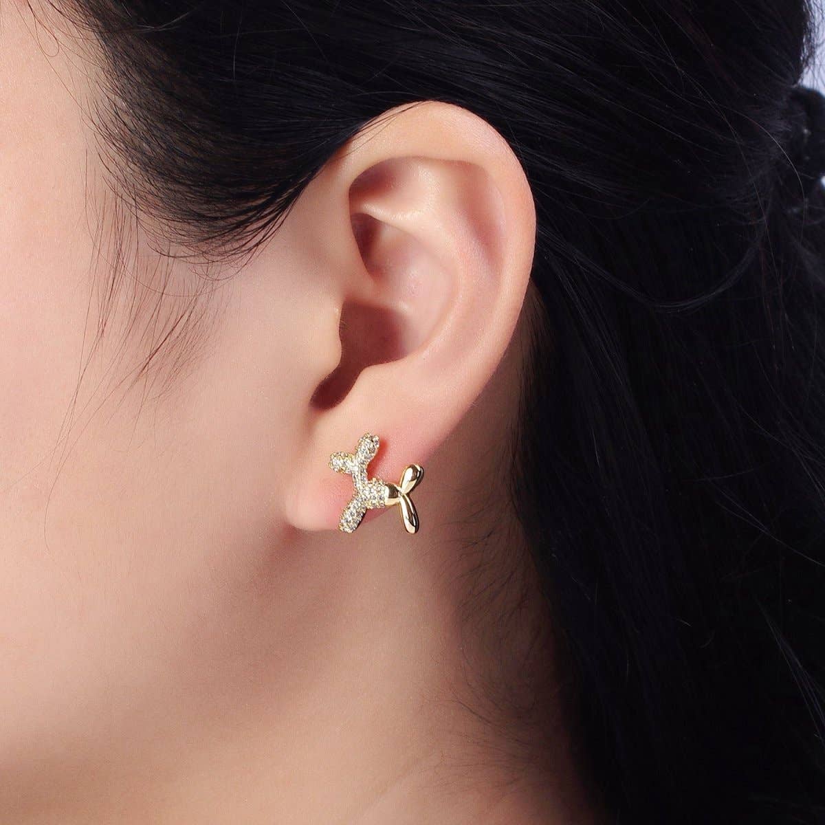 Aim Eternal - Wholesale Stud/Post Earrings - Gold, Silver Dog Balloon Bubble Animal Micro Paved CZ Stud Earrings | AB560 AB5615