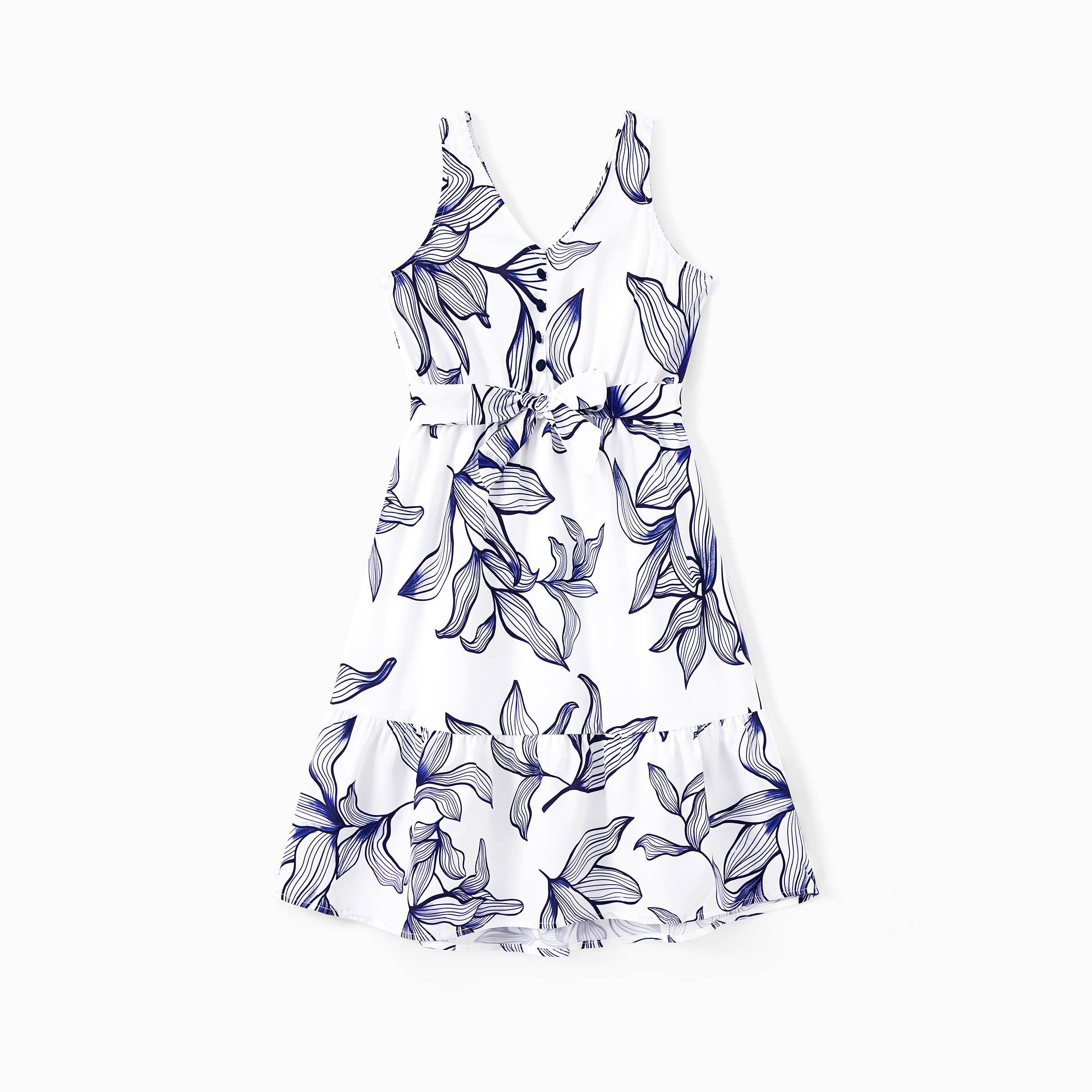 Azul Conjunto familiar a juego con camiseta floral o vestido sin mangas con cuello en V de venta al por mayor en Faire1