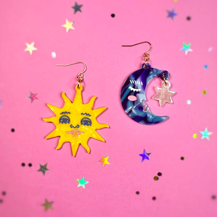 Peach Beast - Wholesale Dangle Earrings - Astro Sun + Moon Statement Earrings2