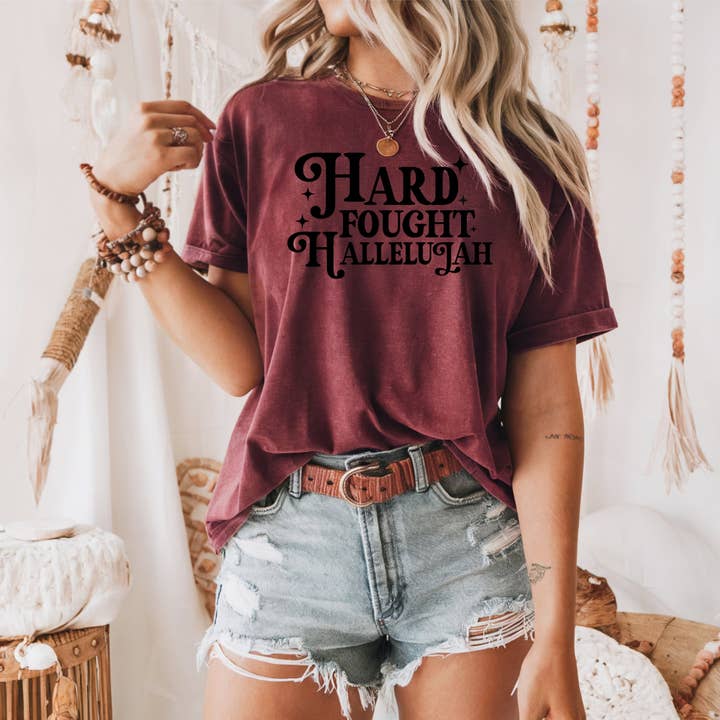 NEW Christian Hard Fought Hallelujah Graphic Tee Free Ship for wholesale by Fox and Owl Apparel-Graphic Tee's