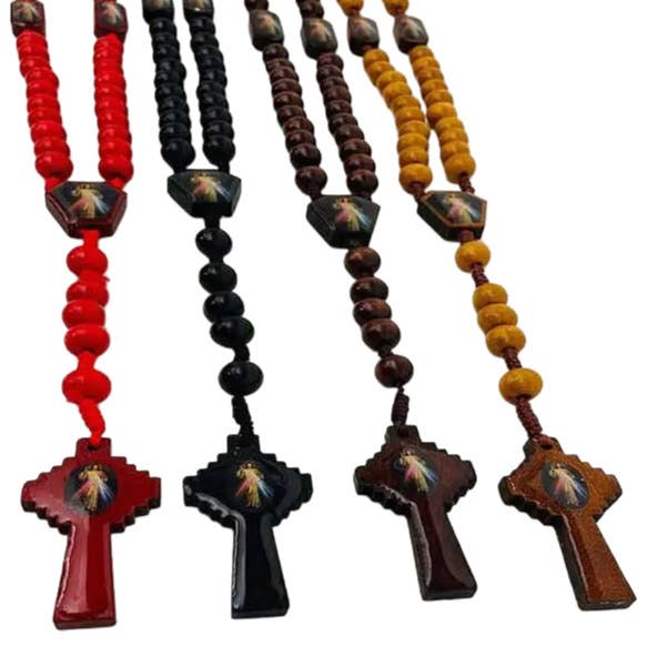 Divine Mercy Rosary Wooden LRG   18" for wholesale by Oremus Mercy