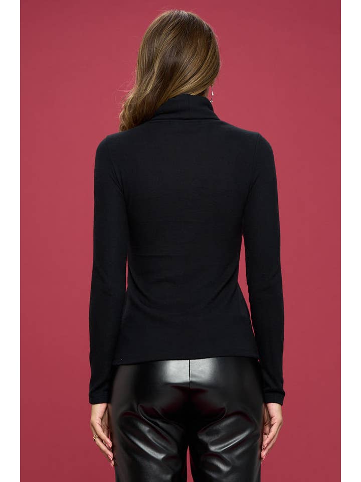 BLACK Made in USA Solid Knit Turtleneck Top for wholesale on Faire3