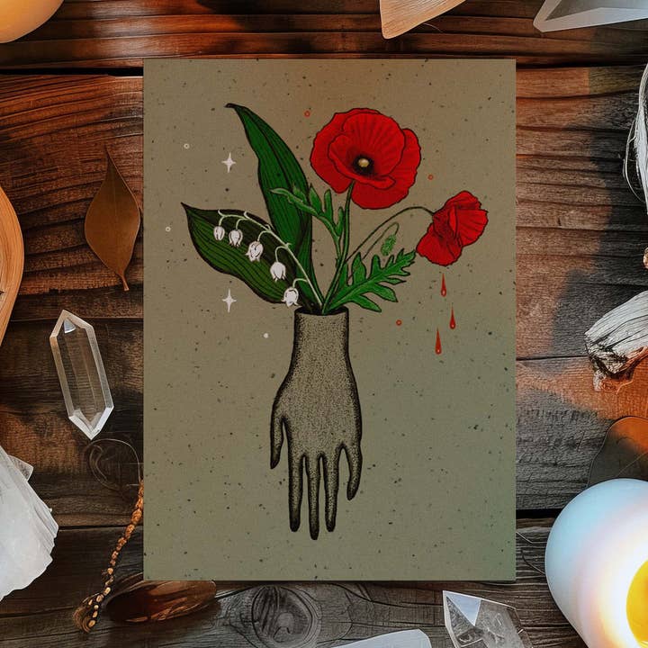 Poppies & Lily Of The Valley Card for wholesale by Black Moss Studio