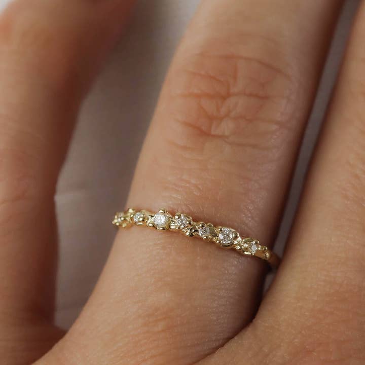 Lacee Alexandra Jewelry - Wholesale Wedding Band/Ring - Solid Gold Isla Ring - Ocean Inspired Diamond Band