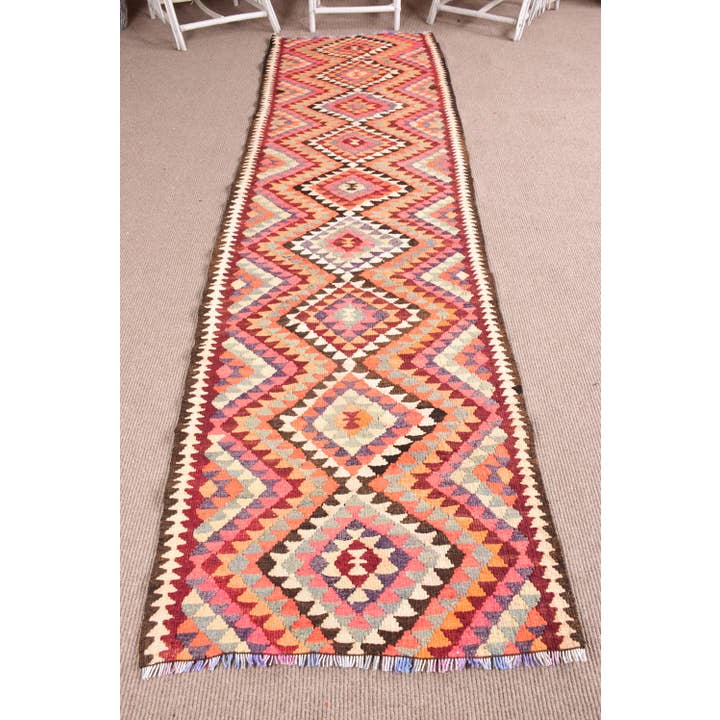 Turkish Runner Rug, 2,9x11,2 ft Vintage Rug, Rainbow Kilim Wool Rug for wholesale by The Loom Wholesale