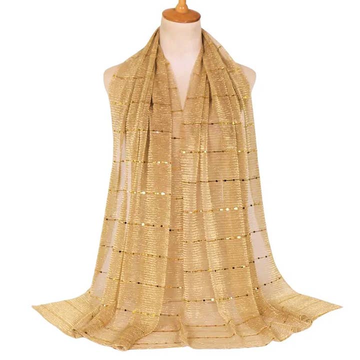 M32_Gold - Écharpe une pièce légère à paillettes métalliques pour la vente par Jasper Trading LLC