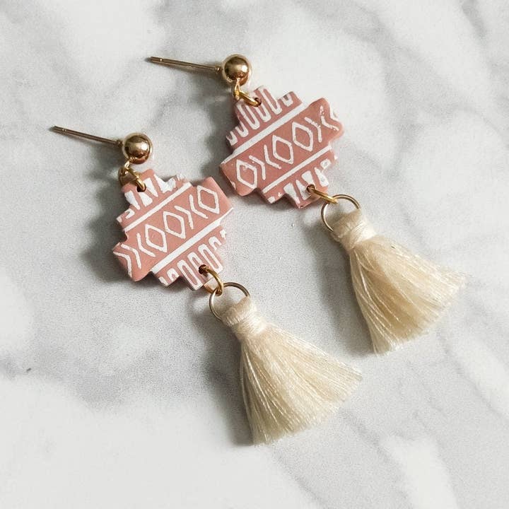 Tribal Earrings Polymer Clay Earrings For Her Terracotta Tassel Boho for wholesale by Designs By Laurel Lane