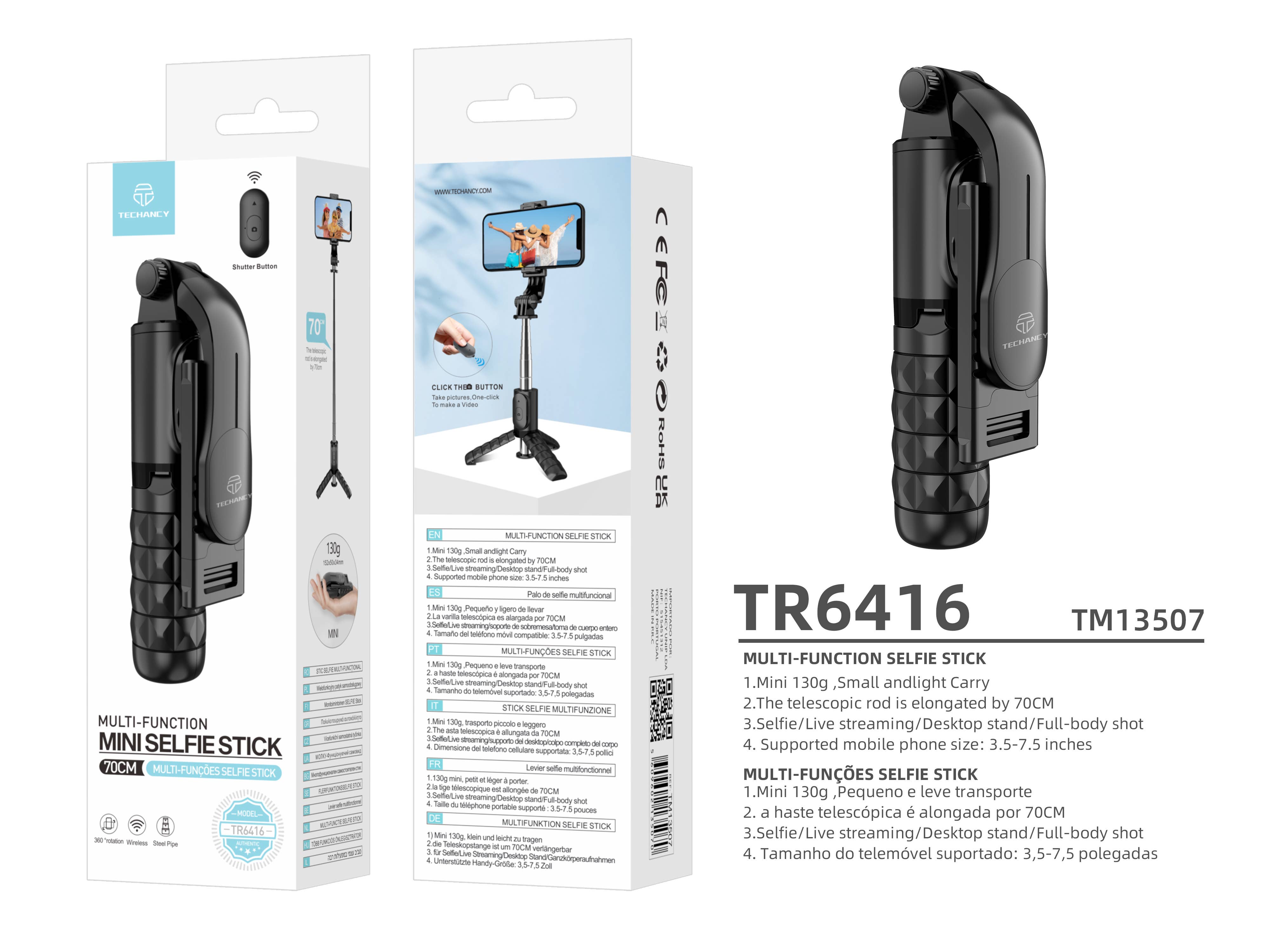 TECHANCY – Engroshandel Selfiestang – TECHANCY selfie-stick til mobiltelefon med trådløs fjernbetjening2