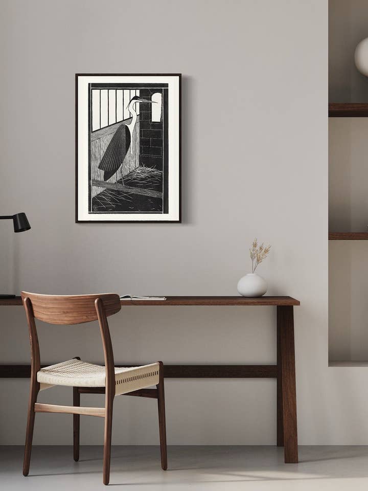 Giant Heron by Samuel Mesquita A4, A3, A2 Wall Art. Vintage Wall Art Print. Lino Print, Nature Art, Environment, Birds, Mothers Day gift for wholesale by Gabrielle Dalsan