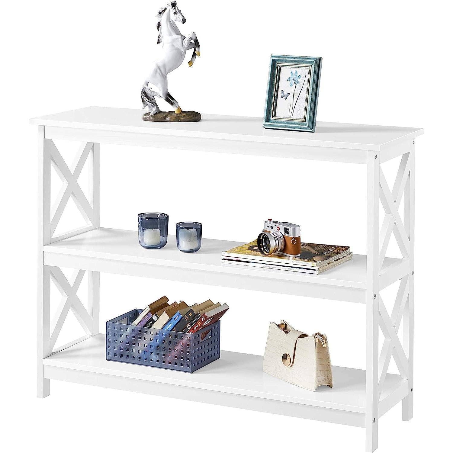 White Three Tier Console Table With Storage Shelves for wholesale on Faire2