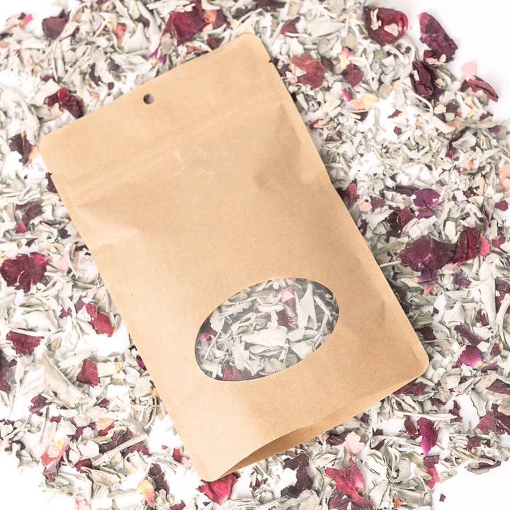 Sarimoire - Wholesale Meditation Supplies - Love + Light Floral and Sage 2oz. Mix Blend in Kraft Bag
