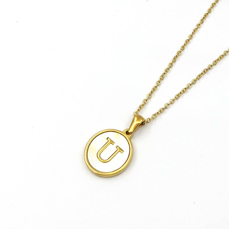 Mio Queena - Wholesale Pendant/Charm Necklace - Round 18K Gold-plated Stainless Steel 26 Letters Necklace18