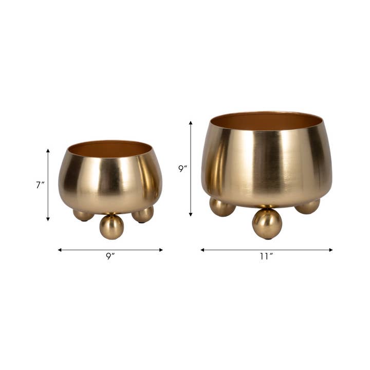 Sagebrook Home - Wholesale Plant Pot - Gold 9/11 in. Round Metal Planters with Ball Feet (Set of 2)