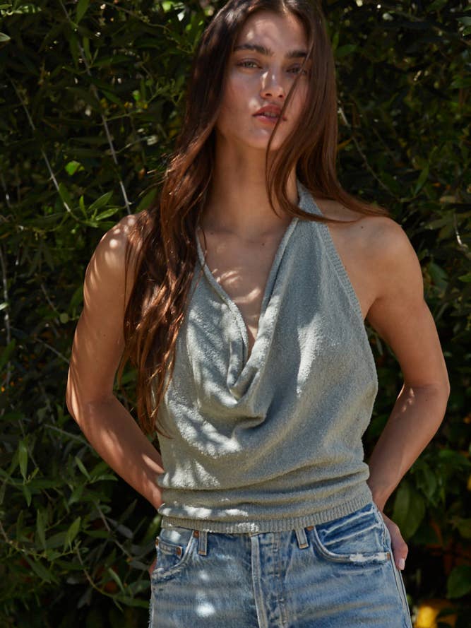 W1544 | Open Back Halter Cowl Neck Sleeveless Top for wholesale by By Together