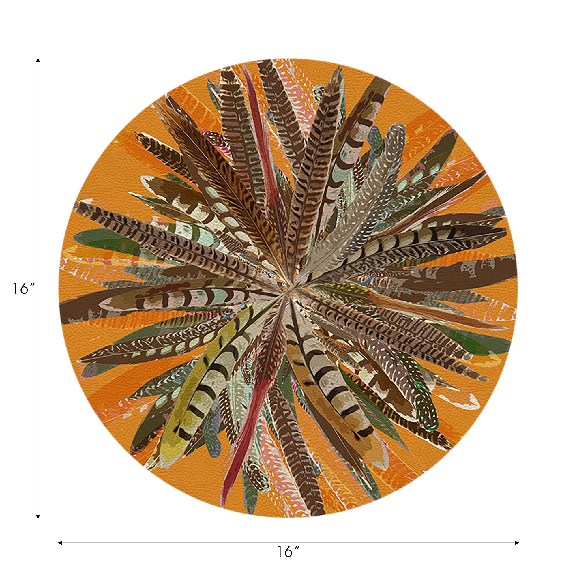 Nicolette Mayer Collection - Wholesale Placemat - Pheasant Feathers Butternut Vegan Leather Round Pebble Placemat2