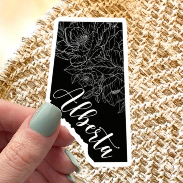 Autocollant de province à fleurs noires Alberta Canada pour la vente par Freckled Art