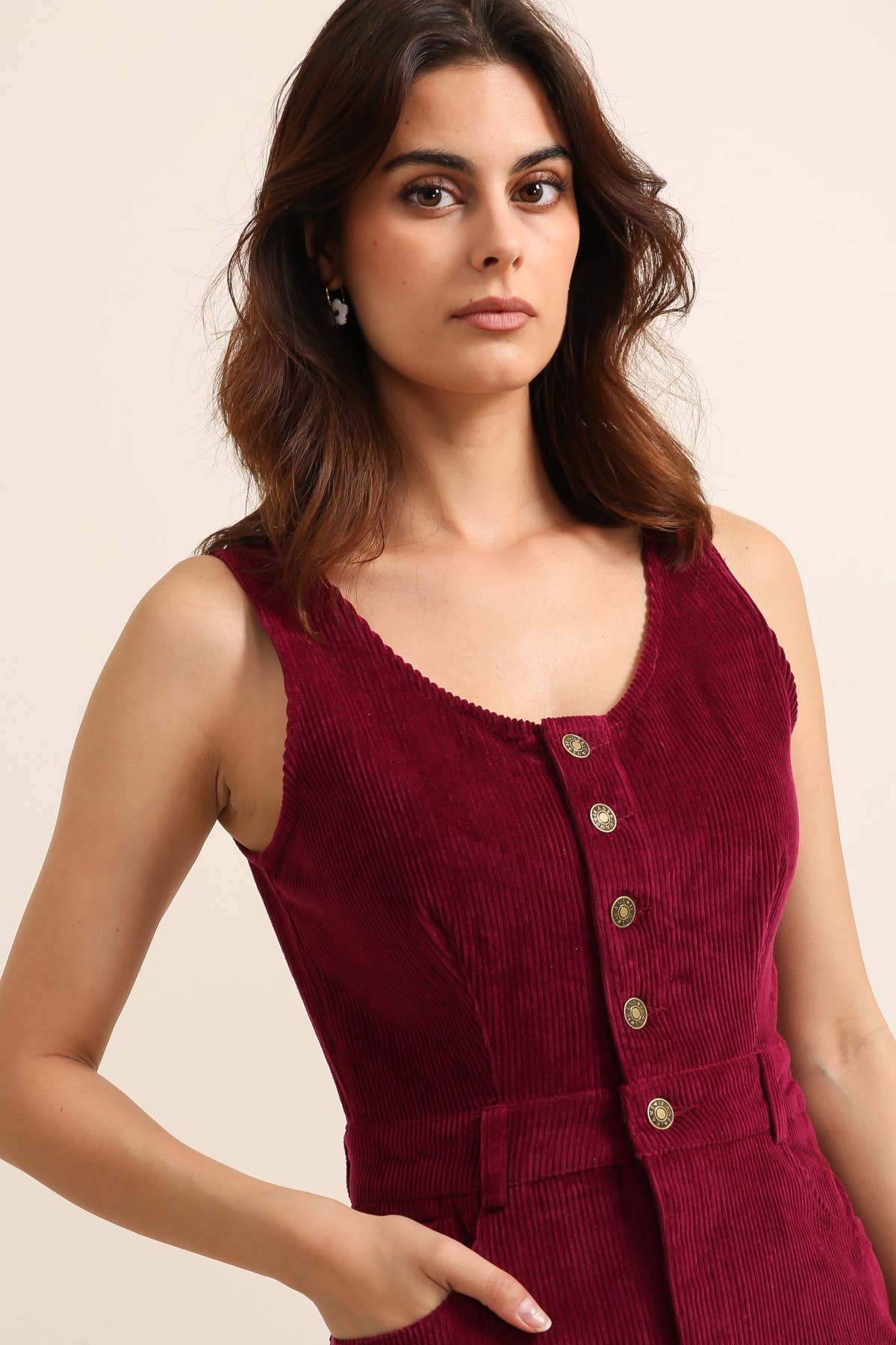 Daphnea – Vestido - Mulher por atacado – Vestido em Veludo Cotelê 55521