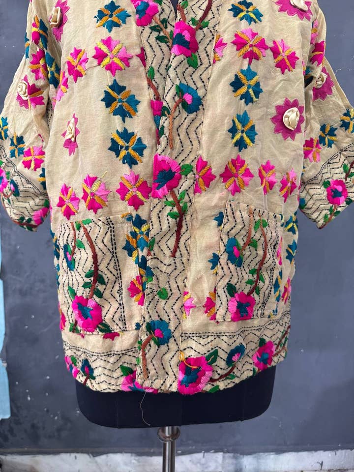 bhavnas boutique - Wholesale Jacket – Women's - Women's Phulkari Short Kimono Multicolor Embroidery Jackets 1