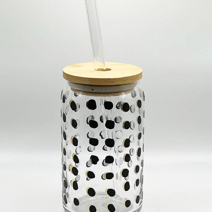 Gold und schwarzer Punkt Eiskaffee Bierdose Glas für den Großhandel von Kelli's Creations