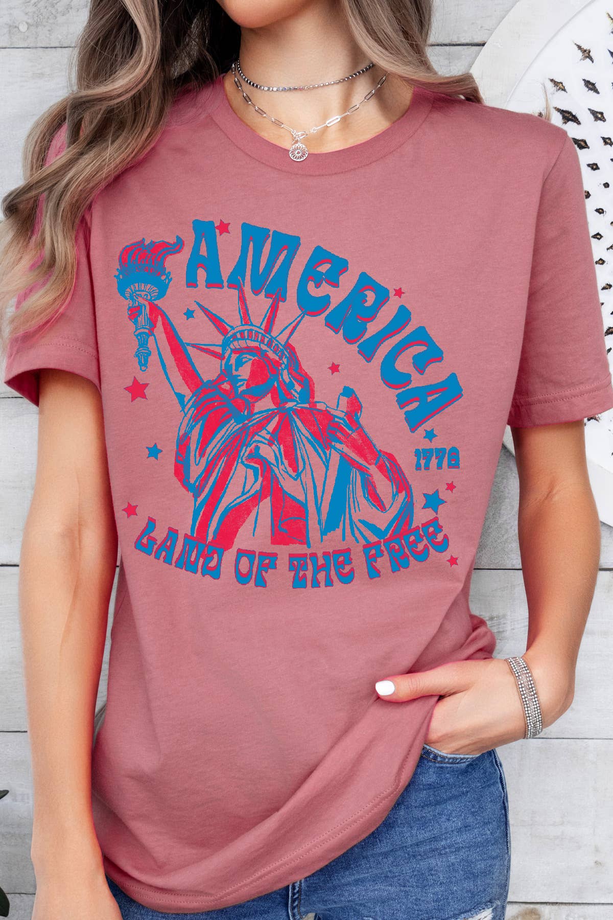 Amused by Blue - Wholesale Screen Printed T-Shirt - Women's - Women Freedom Graphic Print Short Sleeve Top2