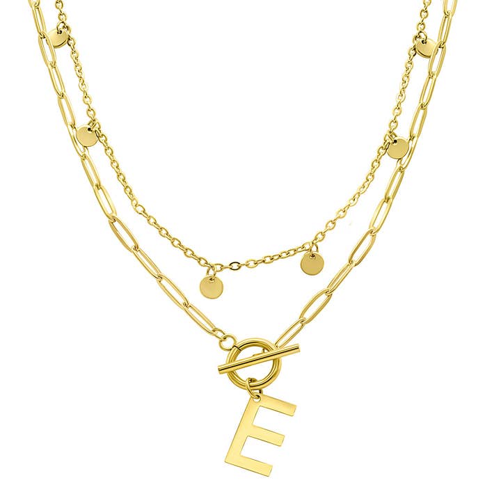 Adornia - Wholesale Pendant/Charm Necklace - Tarnish Resistant Confetti Paperclip Initial Toggle Necklace5