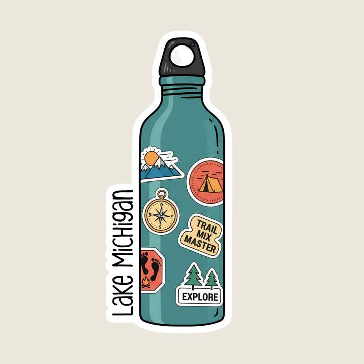 Water Bottle Covered in Stickers Custom Stickers for wholesale by Shoreline Summit