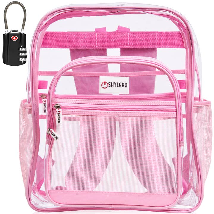 Clear Backpack For School XL | Top YKK® Zip | Pink Rhino for wholesale by SHYLERO