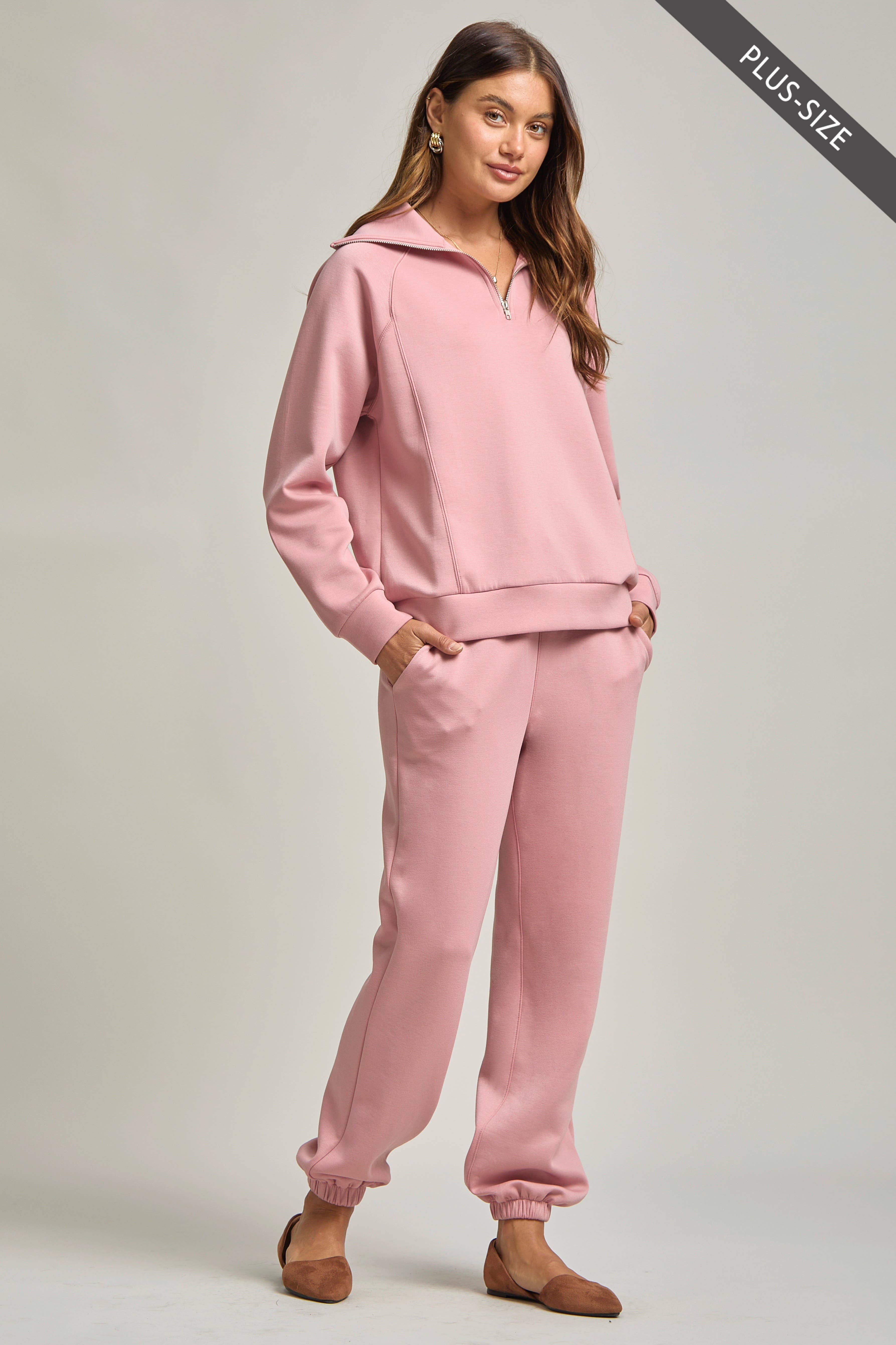 Dear Scarlett - Wholesale Lounge Set - Women's - PLUS SIZE Quarter Zip Pullover + Jogger Modal Travel Set30