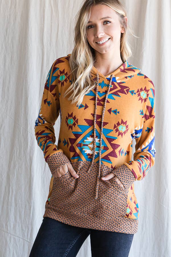 7th Ray – wholesale Hoodie – Women's – Aztec Print Drawstring Women's Hoodie T43373