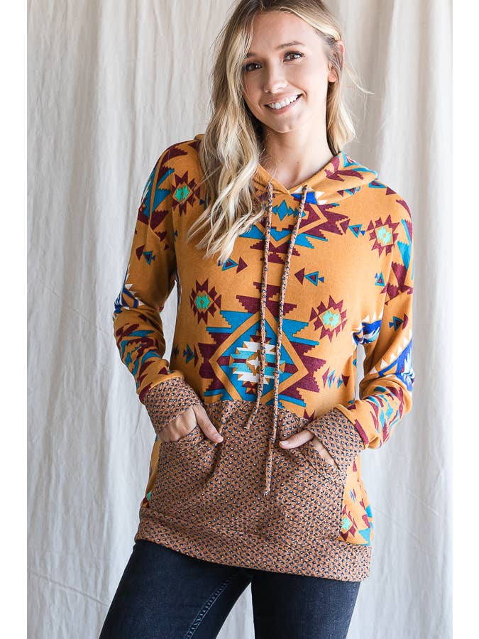 7th Ray - Vendita all'ingrosso Felpa con cappuccio - Donna - Felpa con cappuccio da donna con stampa azteca e coulisse T433713
