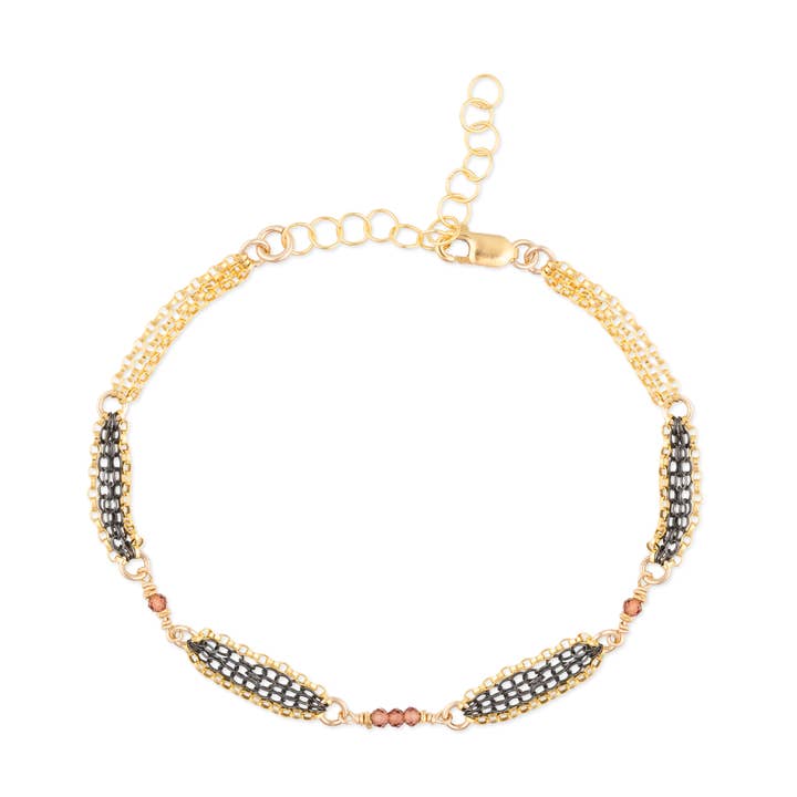 MAEVE mixed metal and garnet multi-strand bracelet for wholesale by Kate Winternitz Jewelry