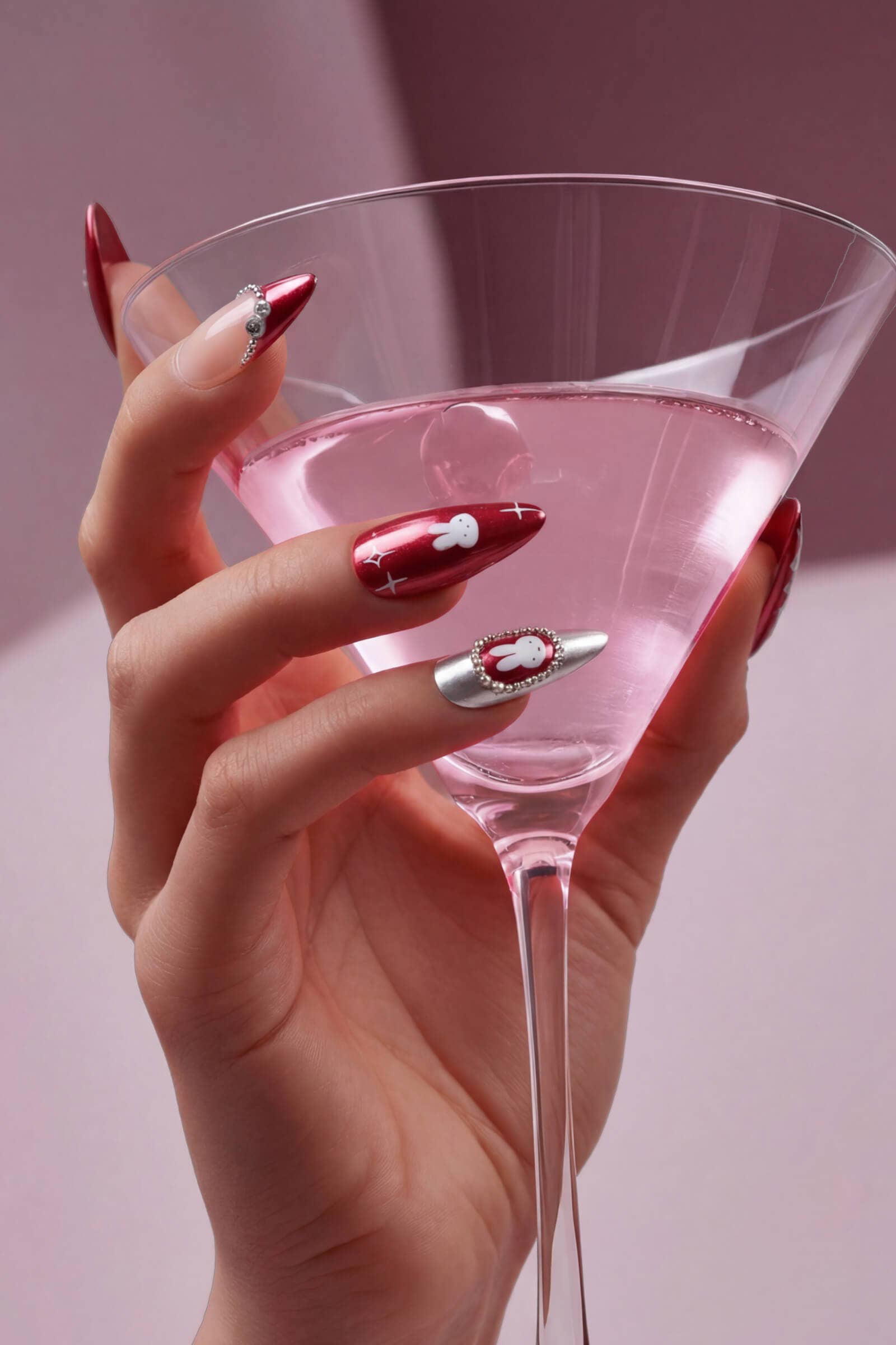 Never Have I Ever - Wholesale Press-On/Fake Nails - BURGUNDY MIFFY - ALMOND PRESS-ON NAILS1