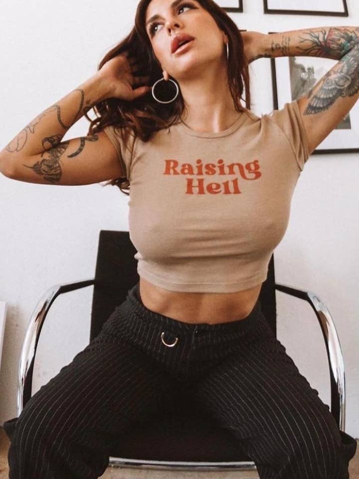 Raising Hell 90's Baby Crop Tee for wholesale by Rebel Soul Collective