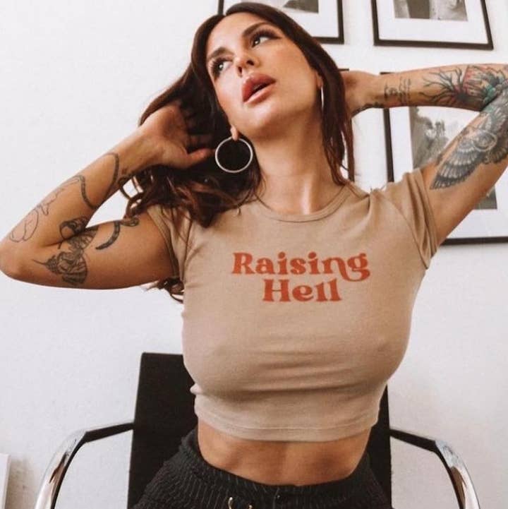 Raising Hell 90's Baby Crop Tee for wholesale by Rebel Soul Collective