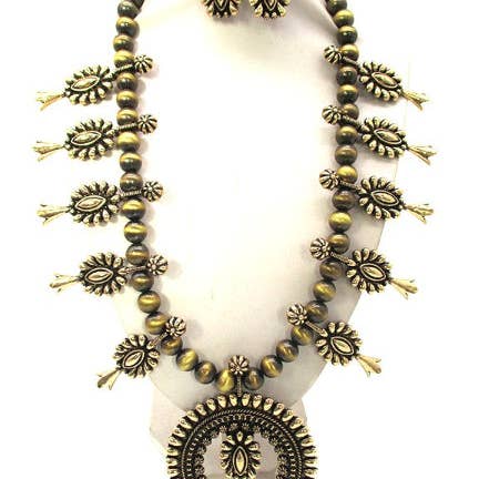 Snowing West - Wholesale Pendant/Charm Necklace - Western Metal Squash Blossom Necklace with Navajo Pearl1