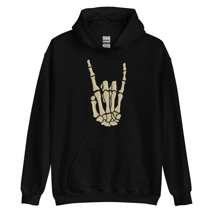 Sweat à capuche unisexe, Skelton Rock Hand, Rock On, Rocker pour la vente par Sutter Heart to Home