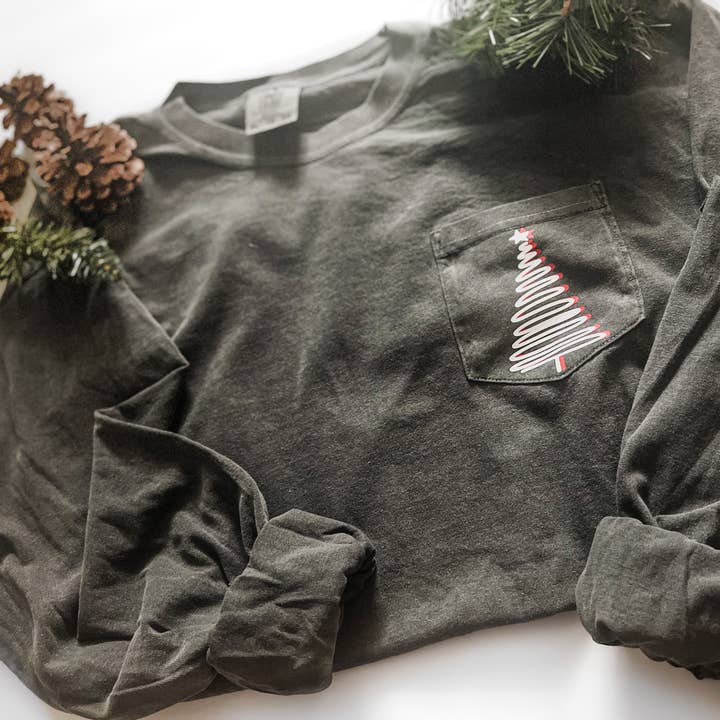 Christmas Tree Pocket Long Sleeve for wholesale by Highland Gray