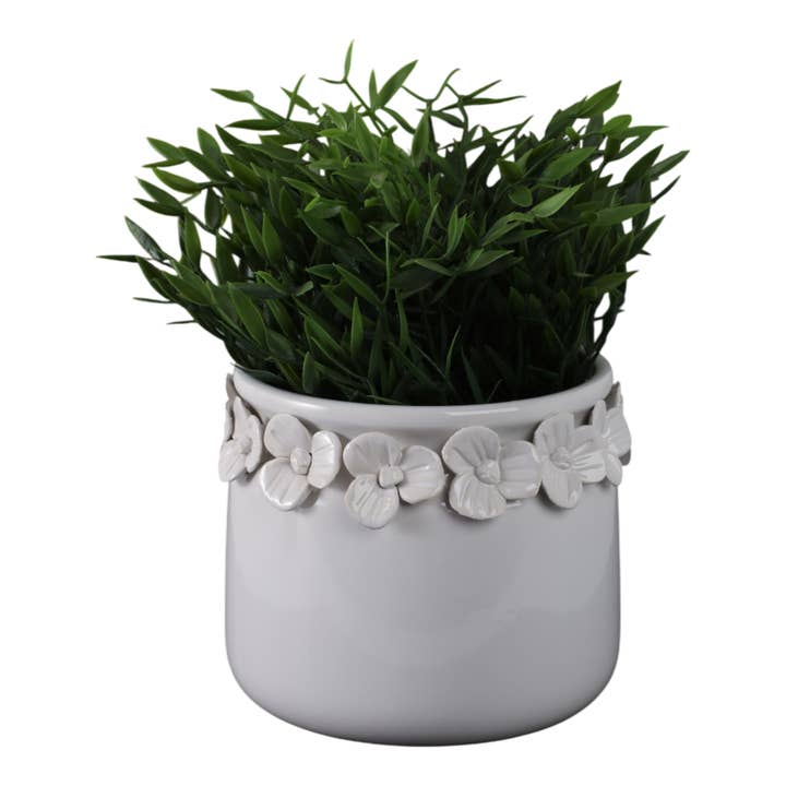 Sagebrook Home - Wholesale Plant Pot - White 6 in. Ceramic Novelty Floral Applique Garden Planter