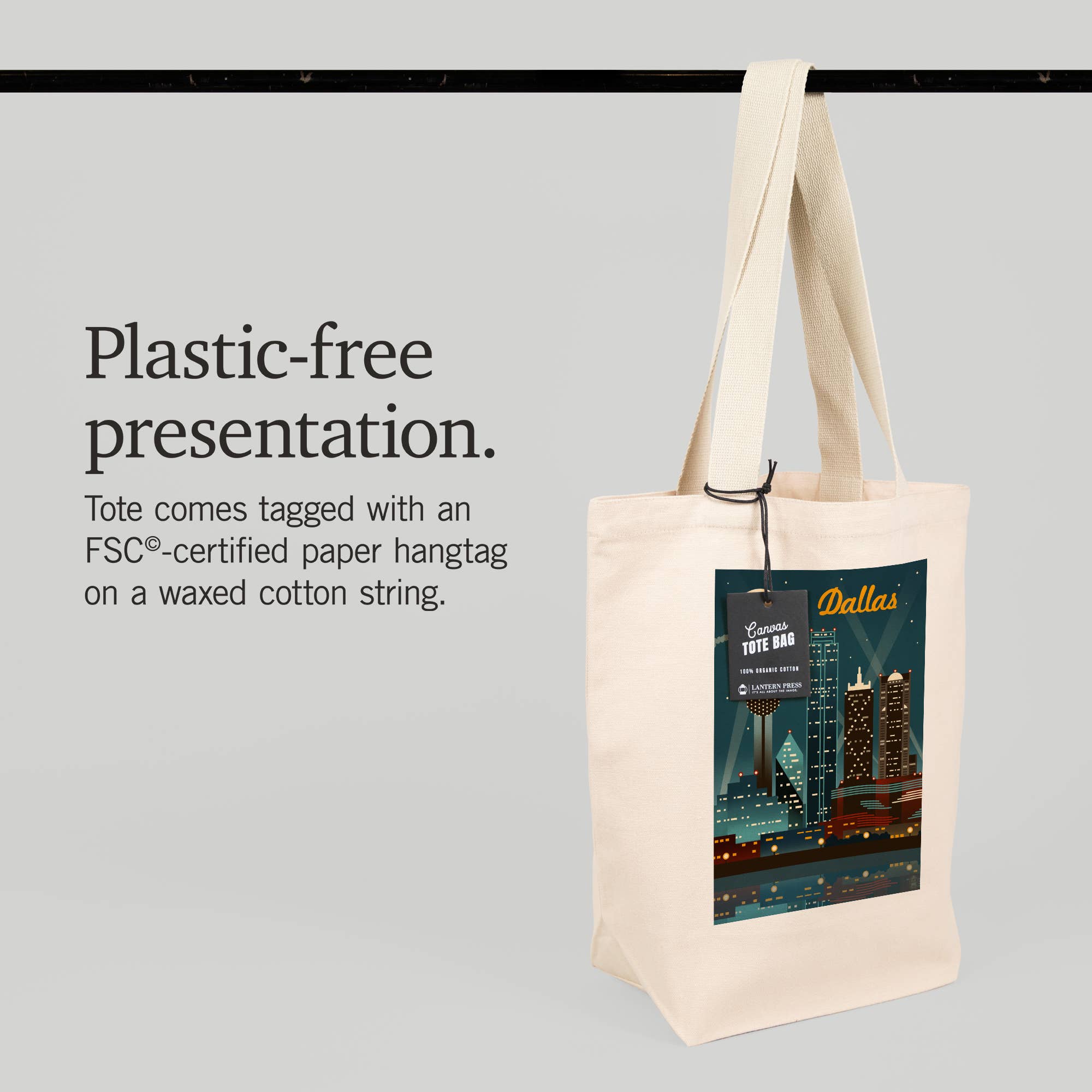 Lantern Press - Wholesale Tote Bag - Unisex - ORGANIC TOTE BAGS Dallas, Texas, Retro Skyline6