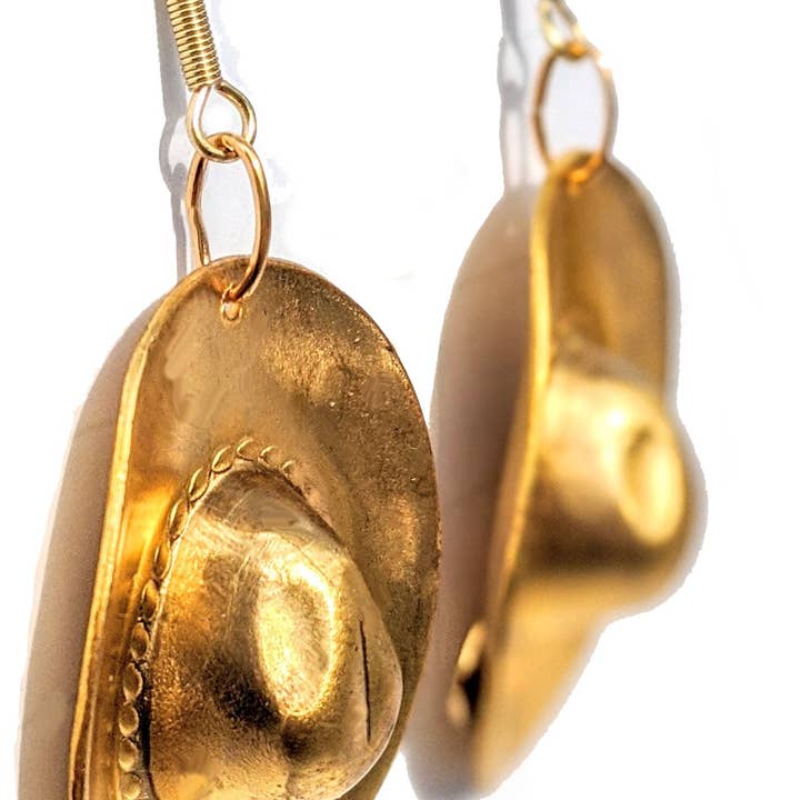 Gay Isber Designs - Wholesale Dangle Earrings - 3d Brass Cowboy Hat Earrings Brass Gay Isber USA Made 100% Gift Bag