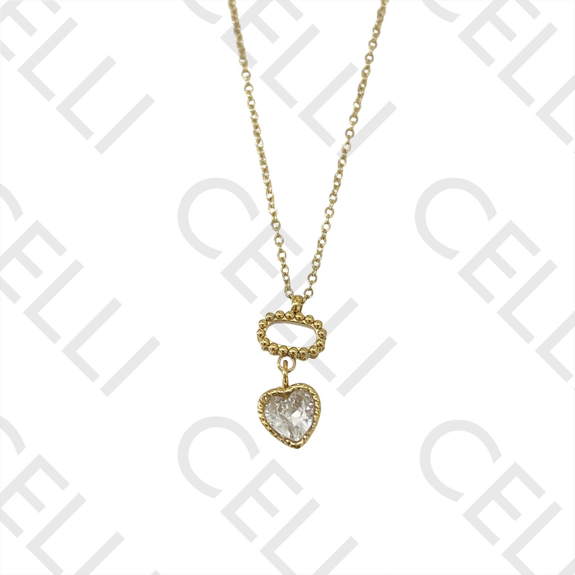 Celli Biju - Wholesale Bib Necklace - Steel Necklace - heart with diamond0