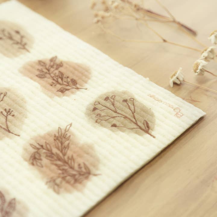Eco Beige - Wholesale Dishcloth - Brown Botanical Sponge Cloth