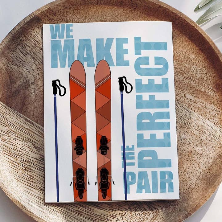 Cartão de felicitações de par perfeito; cartão de aniversário; cartão de aniversário para ele; cartão de aniversário para ela; cartão de inverno; cartão de esqui por atacado de 22paperdesign