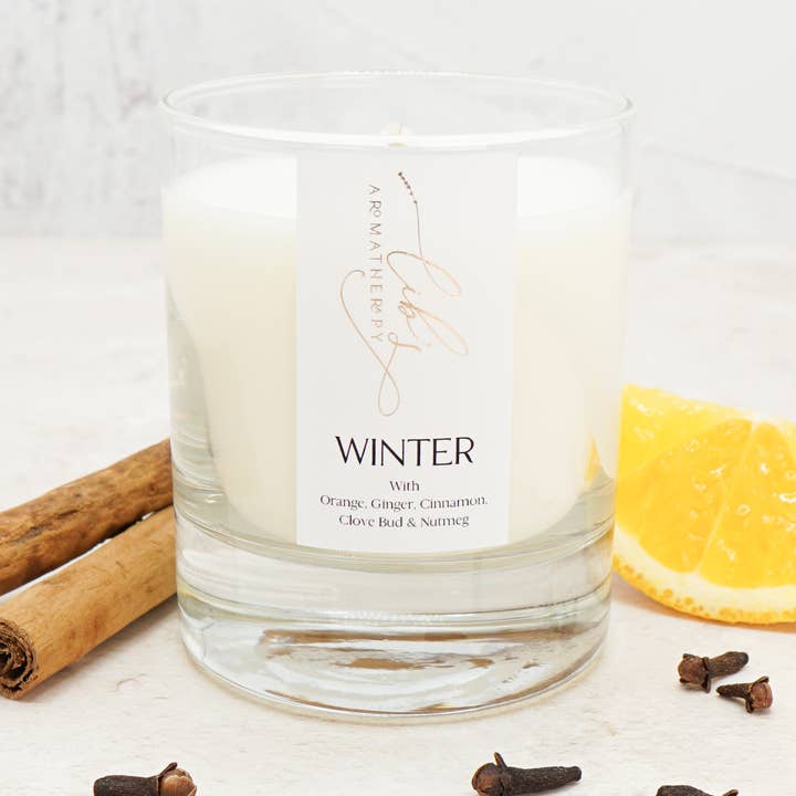 Winter with Orange, Ginger, Cinnamon, Clove & Nutmeg Candle for wholesale by Lib's Aromatherapy