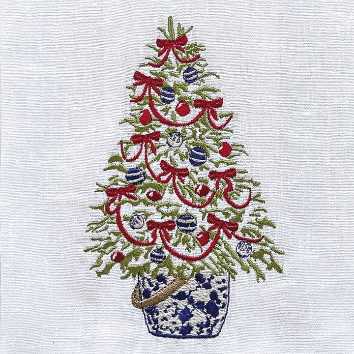 White Green Red  Patriotic Tree Linen Towel - Christmas for wholesale on Faire3
