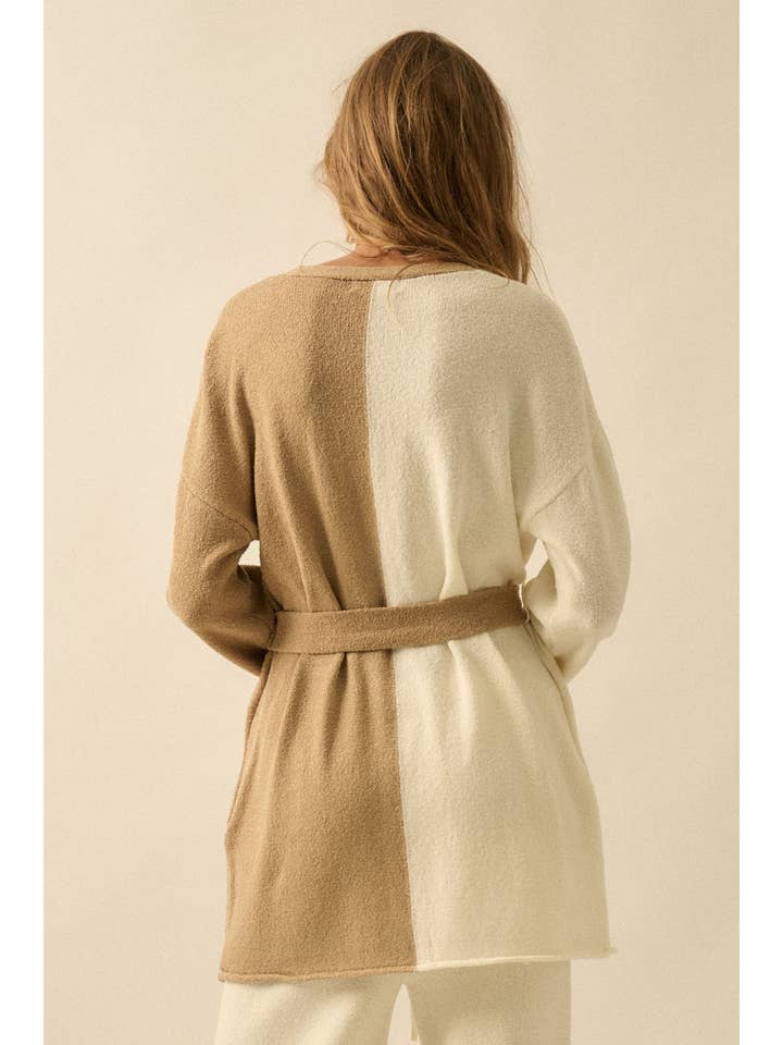 Promesa USA - Wholesale Cardigan - Women's - Textured Knit Colorblock Belted Cardigan5