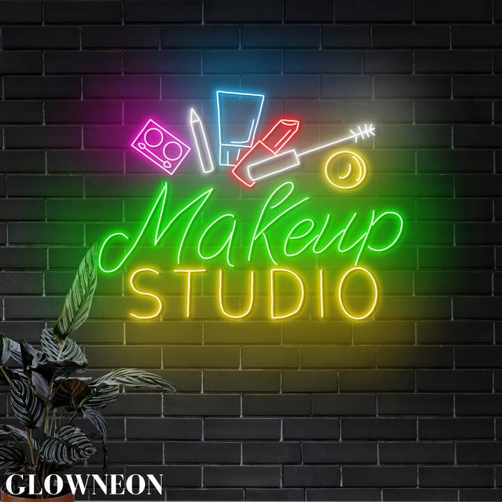 Enseigne au néon Makeup Studio, art mural pour salle de maquillage, décoration de beauté pour la vente par Glow Neon